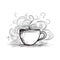 Heart-Shaped Aroma Steam from Hot Coffee Cup in Linear Drawing Style for Invitations and Posters.