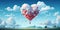 Heart-shaped balloon, many hearts suspended in the blue sky. Generative AI