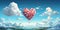 Heart-shaped balloon, many hearts suspended in the blue sky. Generative AI