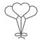 Heart shaped balloon thin line icon, decoration and celebration, love balloon sign, vector graphics, a linear pattern on
