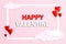 Heart shaped balloons with beautiful aerial clouds on pink background. Love concept