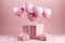 Heart shaped balloons and gift boxes, love concept for mothers day and valentines day.