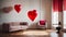 Heart-shaped balloons in the room, sofa style celebration home room surprise