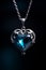 Heart shaped blue necklace pendant - silver chain - black background - blue glow - blue sapphire