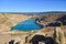 Heart shaped blue quarry lake. Kadykovsky quarry, Balaklava, Crimea. Travel, attractions.