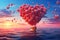 A heart shaped boat gracefully floats atop the ocean waves, reflecting the enchantment of love and adventure, Heart balloons being