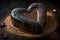 heart-shaped chocolate cake with a flurry of edible glitter shining on the glaze