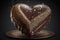 heart-shaped chocolate cake with a flurry of edible glitter shining on the glaze