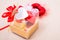 Heart shaped chocolates box with blank card