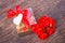 Heart shaped chocolates box with blank card and roses