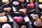 Heart shaped chocolates, luxury candy selection close up