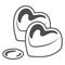 Heart shaped chocolates thin line icon, Chocolate festival concept, valentine dessert sign on white background
