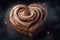 heart-shaped cinnamon roll with drizzled icing and sparkle dust, for a sparkling touch