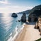 Heart-shaped cliffs on the shore of Atlantic ocean in Algarve, Portugal. Selective focus. Beautiful summer landscape.