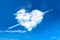 Heart shaped clouds in blue sky