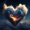 Heart shaped clouds with fire inside digital art