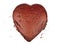 Heart shaped cocoa sponge cake base on white background