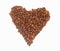 Heart-shaped coffee beans isolated from a beautiful white background, illustrations, can be attributed to other works.