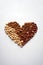 Heart shaped composition with almonds, hazelnuts and peanuts