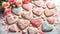 Heart-shaped cookies for valentine\\\'s day on a festive table with flowers