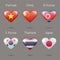 Heart shaped countries of Southeast and East Asia flags