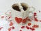 Heart shaped cups of coffee