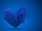Heart shaped, dissolving data block. made with blue cubes. 3d pixel style vector illustration.