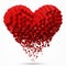 Heart shaped, dissolving data block. made with red cubes. 3d pixel style vector illustration.