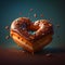 Heart shaped donut with dripping caramel icing and sprinkles. Generative AI