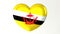 Heart-shaped flag 3D Illustration I love Brunei