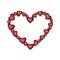 Heart shaped frame with red rubies. Frame with heart shaped rubies