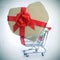 Heart-shaped gift in a shopping cart