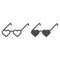 Heart shaped glasses line and solid icon. Heart shaped sunglasses symbol illustration isolated on white. Valentines
