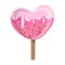 Heart Shaped Glazed Ice-Cream Bar On A Stick With Sprinkles, Colorful Popsicle Isolated Cartoon Object