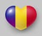 Heart shaped glossy national flag of Romania