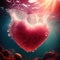 Heart shaped glowing pink jellyfish underwater. Romantic concept wallpaper.