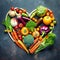 heart shaped group of fall winter porcini and veggies collage, healthy vegetarian cook soup mix