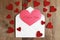 Heart Shaped Homemade Valentine`s Day Card on Rustic Wood Backgr