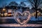 Heart-Shaped Ice Sculpture in Town Square at Dusk