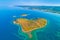 Heart shaped island of Galesnjak in Zadar archipelago aerial vie