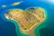 Heart shaped island of Galesnjak in Zadar archipelago aerial vie