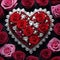 A heart shaped jeweled object with roses and gems.