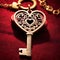 Heart shaped key, symbolizing unlocking of love and romance to celebrate Valentine\\\'s Day