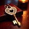 Heart shaped key, symbolizing unlocking of love and romance to celebrate Valentine\\\'s Day