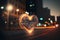 heart-shaped light trails in a nocturnal cityscape