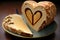 heart-shaped loaf, sliced and topped with creamy peanut butter