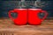 Heart shaped mugs with tea