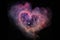 heart-shaped nebula with streaks of pink and purple