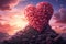 A heart shaped object sitting on top of a stairway to heaven. Pink sky