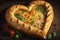 heart-shaped pie with flaky pastry crust is filled with juicy chicken and vegetables